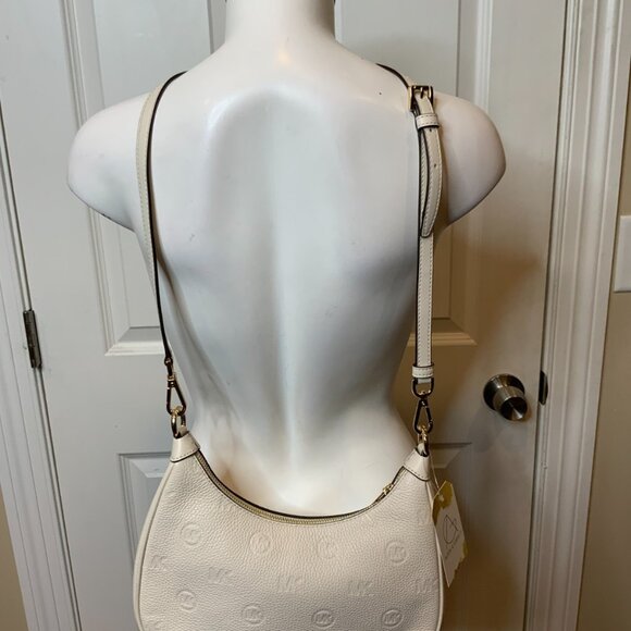 Michael Kors Cora Light Cream Zip Pouchette Leather Crossbody - Picture 2 of 10